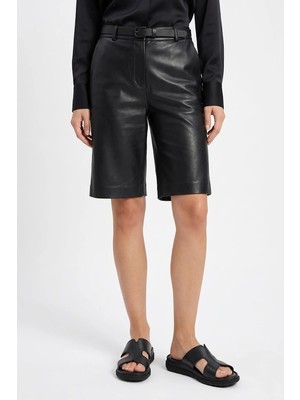 Ayakkabı Fuarı Elit 26YRHM314 Kadın Hakiki Deri Ortopedik Düz Terlik Siyah