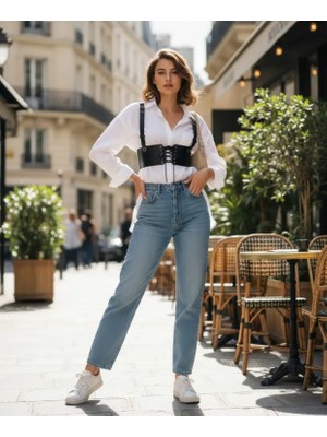 Pileli Store Siyah Kadın Kemer Bağlamalı Geniş Korse Bel Aksesuarı - APFT1429