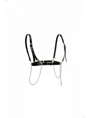 Pileli Store Siyah Kadın Kemer Deri Zincir Detaylı Vücut Aksesuarı - APFT1176