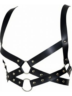 Pileli Store Siyah Kadın Kemer Zımba Detaylı Deri Vücut Aksesuarı - APFT1182