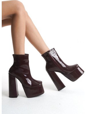 Ayakkabı Ateşi Kadın Fermuarlı Yüksek Platform Bot Ecosi Bordo Rugan