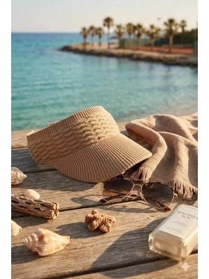 Belifanti Collection Premium Sütlü Kahve Örme Triko Vizör Şapka Esnek Yapı Nefes Alabilir Spor Tenis Güneşlik