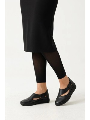 Ayakkabı Fuarı Elit 26YSLNVT03C Kadın Hakiki Deri Espadril Siyah