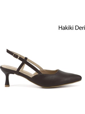 Gönderi(r) Kadın Kahverengi  Ince Topuklu Arkası Açık Hakiki Deri Ayakkabı