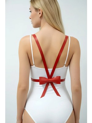 Pileli Store Kırmızı Kadın Kemer Arkası Fiyonklu Ince Deri - APFT177