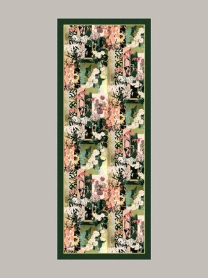 AYSHARA Nakkaş Avlusu Etnik Desenli Tek Taraflı Şal - Yeşil