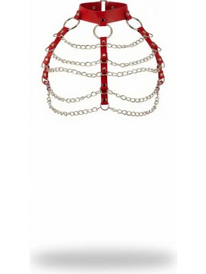 Pileli Store Kırmızı Kadın Kemer Zincir Detaylı Suni Deri Vücut Aksesuarı - APFT1285