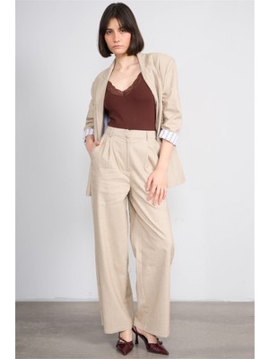 Fithit 7097 Bayan Loose Fit Geniş Paça Pantolon Bej
