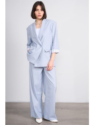 Fithit 7097 Bayan Loose Fit Geniş Paça Pantolon Mavi