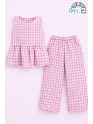 My Kids Wear Kız Çocuk Pötikareli Peplum Bluz ve Pantolon Takımı 12689