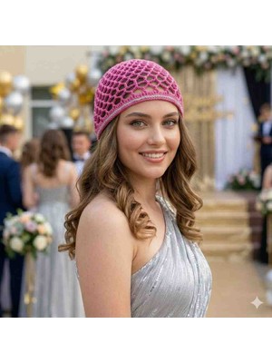 Happy Handmade Gümüş Simli Abiye Pamuklu Kroşe Bere/viral Şapka/yazlık File Şapka/file/abiye/mezuniyet/hediyelik