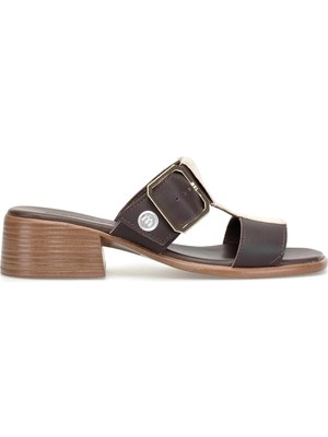 Mammamia D26YT-6110 Kadın Hakiki Deri Topuklu Terlik Kahverengi