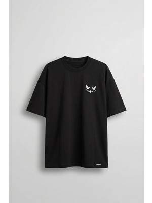 Abluka Online Erkek Oversize Fermuar Detaylı Minimal Nakışlı T-Shirt Siyah