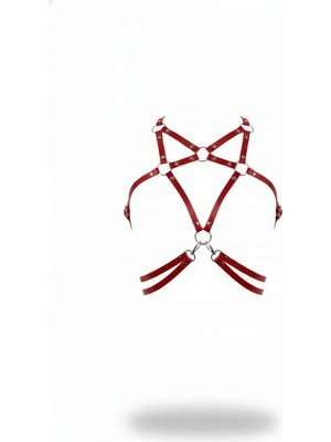 Pileli Store Kırmızı Kadın Kemer Deri Halka Detaylı Vücut Aksesuarı - APFT211