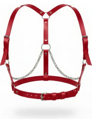 Pileli Store Kırmızı Kadın Kemer Zincir Detaylı Omuzlu Vücut Kemeri - APFT215