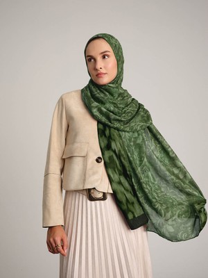 AYSHARA Yalaz Zebra Damask Desenli Çift Taraflı Şal - Zümrüt Yeşil