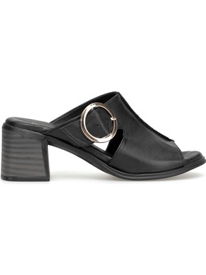 Mammamia D26YT-1785 Kadın Hakiki Deri Topuklu Terlik Siyah