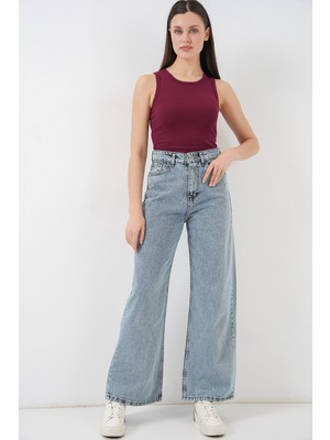 Bigdart Kadın Bol Paça Yüksek Bel Palazzo Kot Pantolon 6656 - A.mavi