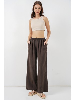 Bigdart Kadın Beli Lastikli Bol Paça Pantolon 30087 - A.kahve