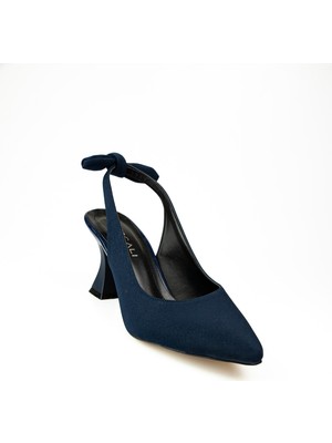 Kırcalı 9002 Lacivert Cilt Arka Fiyonklu Topuklu Abiye Kadın Ayakkabı