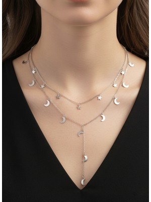 Gistoria Gümüş Işıltısı Ay Yıldız Y Kolye