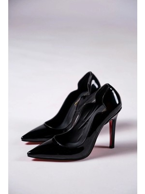Ayakkabı Ateşi Siyah Rugan Kadın Topuklu Özel Tasarım Ayakkabı Stiletto Happy