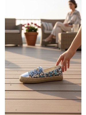 Yazın Ayakkabıları Gümüş Payetli Hasır Taban Espadril Günlükayakkabı