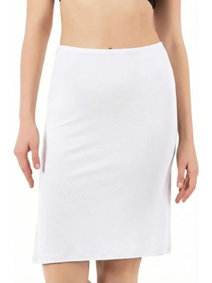 Arma Yıldız Kadın Viskon Kumaş Esnek ve Rahat Diz Üstü Astar Jüpon Kombinezon Beyaz