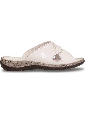 Mammamia D26YT-1355 Kadın Hakiki Deri Düz Terlik Krem