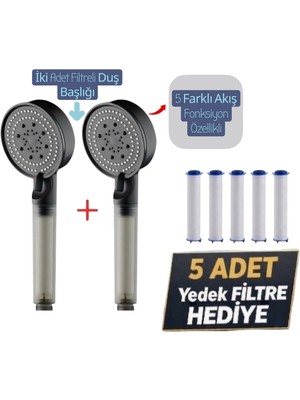 Truva 2 Adet Filtreli Su Tasarruflu Duş Başlığı 5 Adet Yedek Filtre Hediyeli Duş Seti