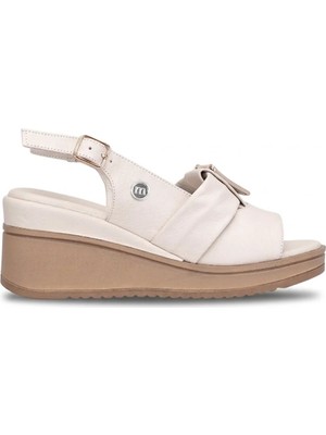 Mammamia D26YS-5220 Kadın Hakiki Deri Dolgu Topuk Sandalet Krem