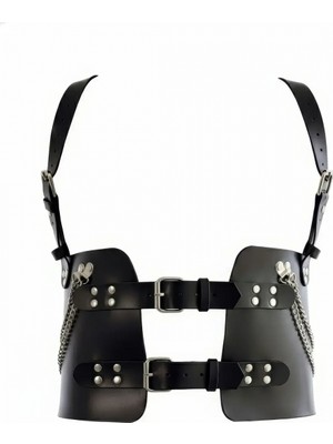 Pileli Store Siyah Kadın Kemer Geniş Korse Tarzı Zincir Detaylı - APFT1300