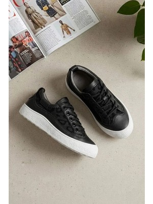 Ayakkabı Fuarı Elit YSFLT373 Kadın Klasik Sneaker Siyah - Beyaz