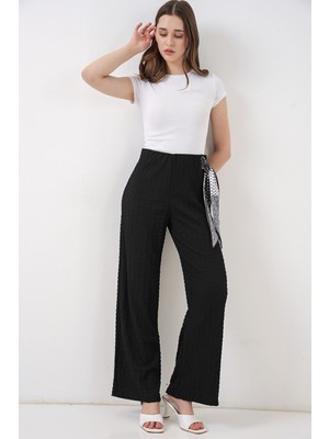 Bigdart Kadın Fularlı Örme Pantolon 30070 - Siyah