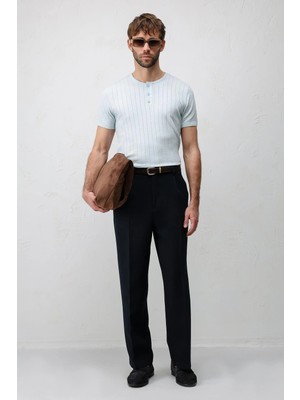 Antioch Lacivert Pileli Relaxed Fit Erkek Pantolon