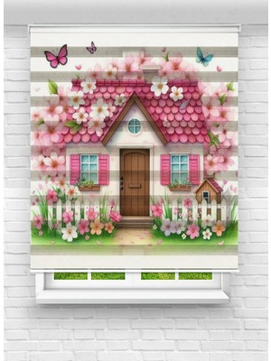 Enzo Home Baskılı Zebra Stor Perde – Çiçekli Ev ve Kelebek Desenli Çocuk Odası Perdesi