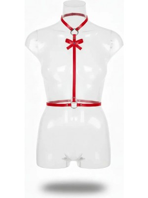 Pileli Store Kırmızı Kadın Kemer Fiyonk Detaylı Boyunluklu Vücut Aksesuarı - APFT127