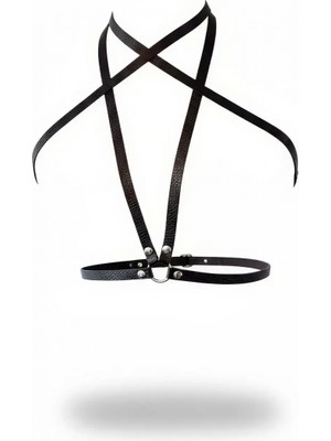 Pileli Store Siyah Kadın Kemer Deri Çapraz Bantlı Vücut Aksesuarı - APFT15