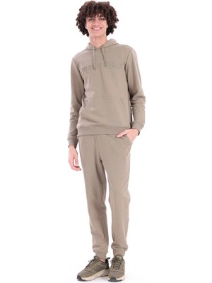 Piero Perla Gofre Baskı Logolu Regular Fit Kapüşonlu Erkek Haki Hoodie