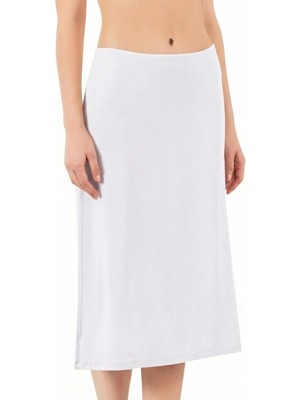 Kadın Viskon Kumaş Diz Altı Uzun Etek Elbise Astarı Jüpon Kombinezon Beyaz