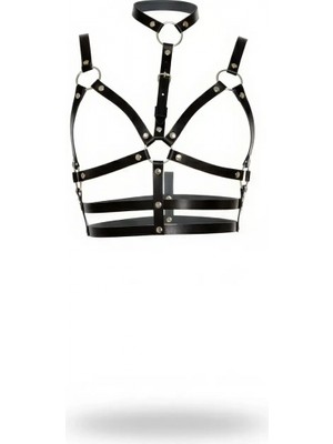 Pileli Store Siyah Kadın Kemer Boyunluklu Metal Detaylı Vücut Aksesuarı - APFT154