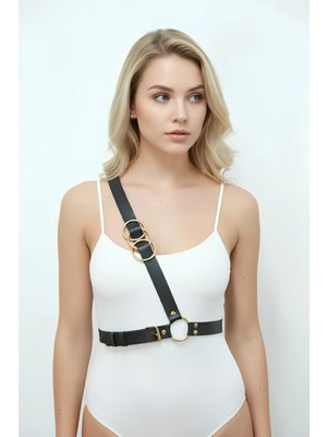 Pileli Store Siyah Kadın Kemer Omuz Detaylı Metal Halka Aksesuarı - APFT1183