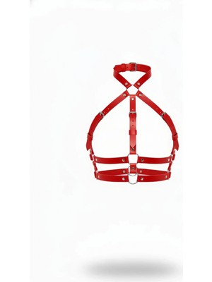 Pileli Store Kırmızı Kadın Kemer Çok Bantlı Deri Vücut Aksesuarı - APFT218