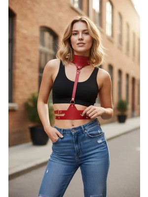 Pileli Store Kırmızı Kadın Kemer Deri Vücut Aksesuarı - APFT22