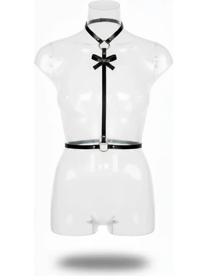 Pileli Store Siyah Kadın Kemer Fiyonk Detaylı Harness Boyunluk - APFT127