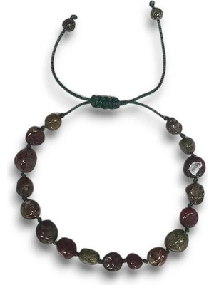 Pozitif Doğal Taş Dragon Blood Jasper Bileklik Makrome Ayarlı 337-3