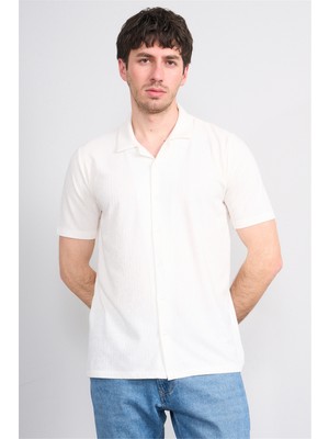 Mentality 4575 Erkek Apaş Yaka Kısa Kol Regular Örme Gömlek Beyaz