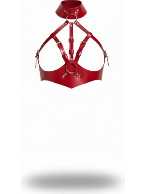 Pileli Store Kırmızı Kadın Kemer Deri Halka Detaylı Vücut Aksesuarı - APFT1286