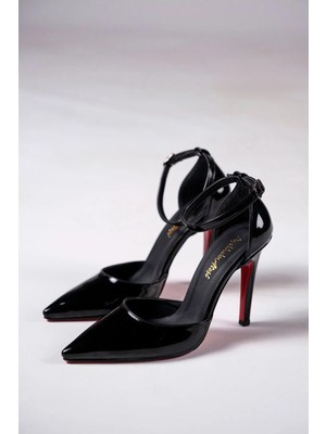 Ayakkabı Ateşi Siyah Rugan Baretli Kadın Ince Topuklu Tasarım Ayakkabı Stiletto Noppa