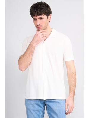 Mentality 4571 Erkek Apaş Yaka Kısa Kol Regular Örme Gömlek Beyaz